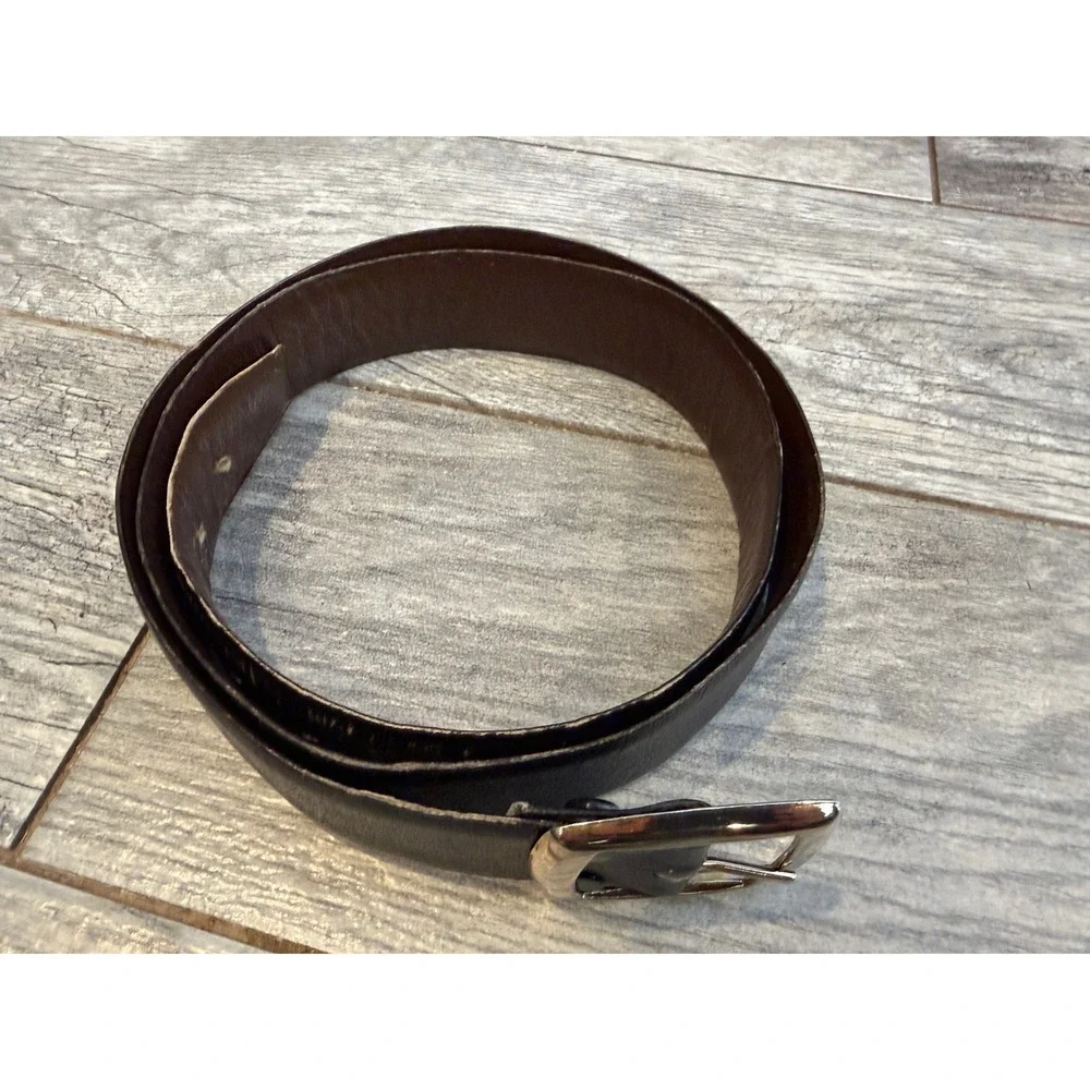 Reversible Belt Mens 42 Black Brown Cowhide Leather Silver Buckle Western 4154